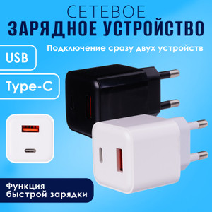 Сетевое зарядное устройство, FLARX, USB + Type-C, в ассортименте