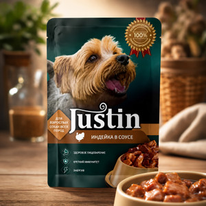 Корм для собак, Justin, индейка, 75 г