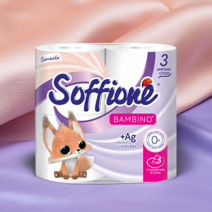 Туалетная бумага "Sensato Bambino", Soffione, 3 слоя, 4 рулона