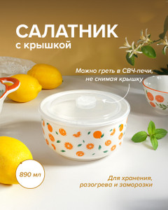 Салатник с крышкой, O’Kitchen, 890 мл, в ассортименте