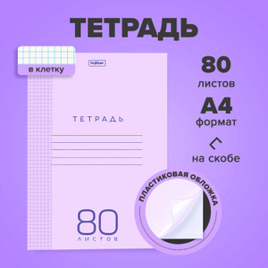Тетрадь, А4, 80 листов, на гребне, в ассортименте