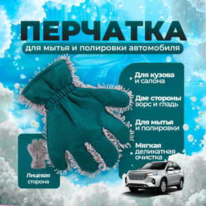 Перчатка двусторонняя для мытья и полировки автомобиля, Top Race, в ассортименте