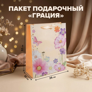 Пакет подарочный "Грация", 26х10х32 см, в ассортименте