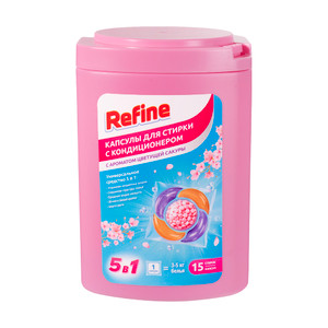 Капсулы для стирки с кондиционером, Refine, 5 в 1, 15 шт., в ассортименте