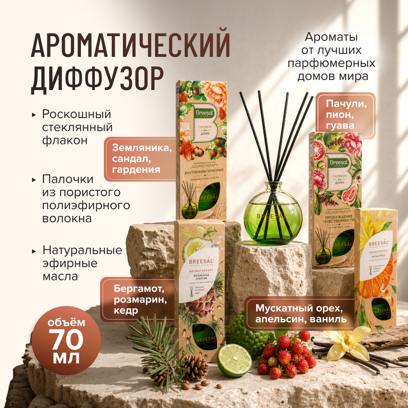 Ароматический диффузор "Aromatherapy", Breesal, 70 мл, в ассортименте