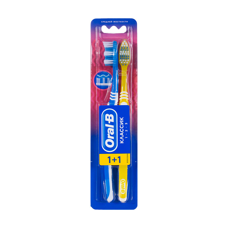 Зубная щётка "Классик", Oral-B, средней жёсткости, 2 шт., в ассортименте