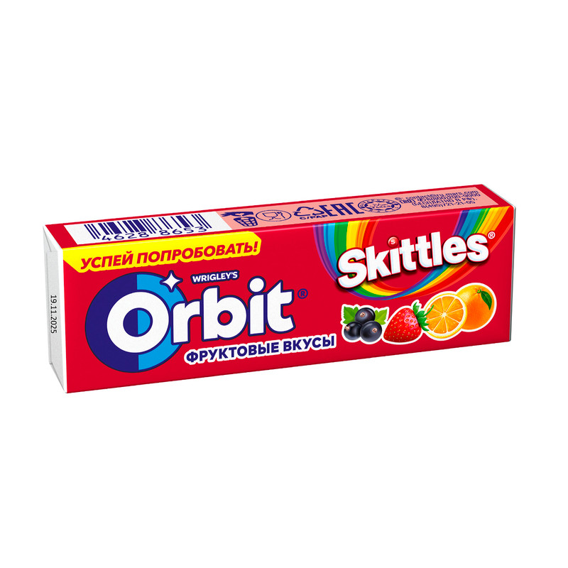 Жевательная резинка "Фруктовые вкусы Skittles", Орбит, 13,6 г
