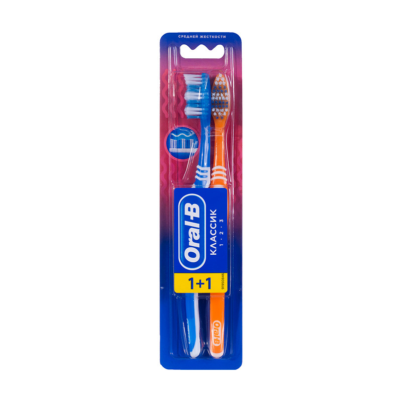 Зубная щётка "Классик", Oral-B, средней жёсткости, 2 шт., в ассортименте