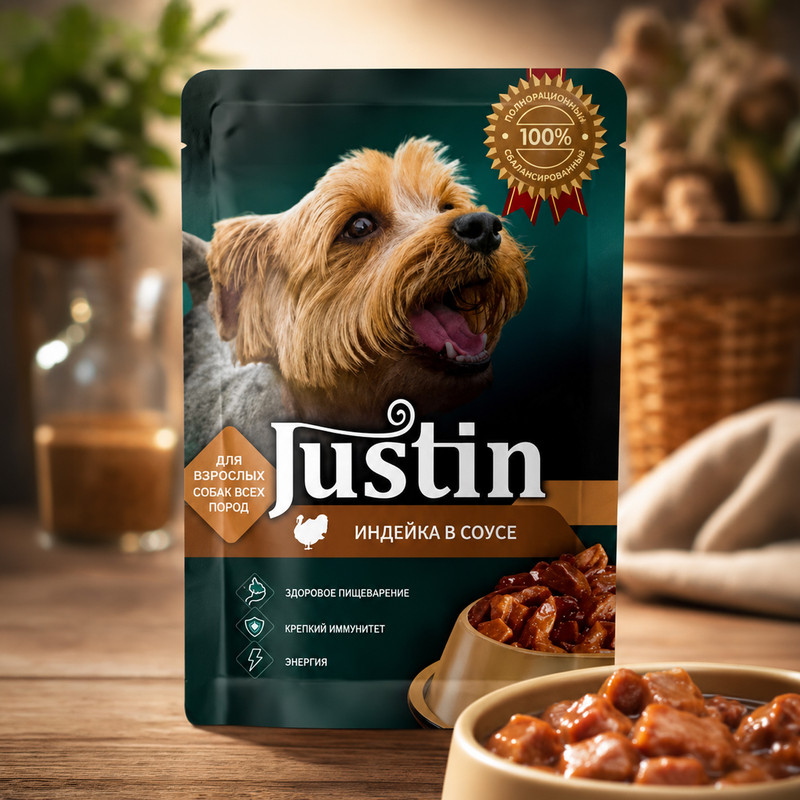Корм для собак, Justin, индейка, 75 г
