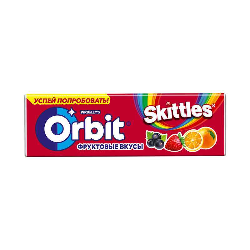 Жевательная резинка "Фруктовые вкусы Skittles", Орбит, 13,6 г