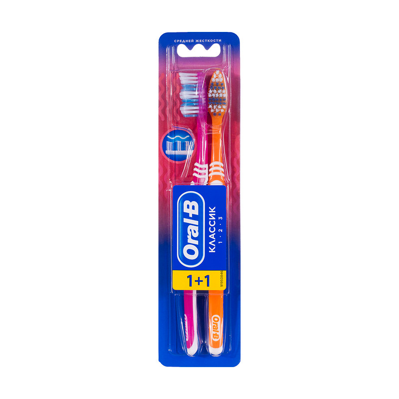 Зубная щётка "Классик", Oral-B, средней жёсткости, 2 шт., в ассортименте
