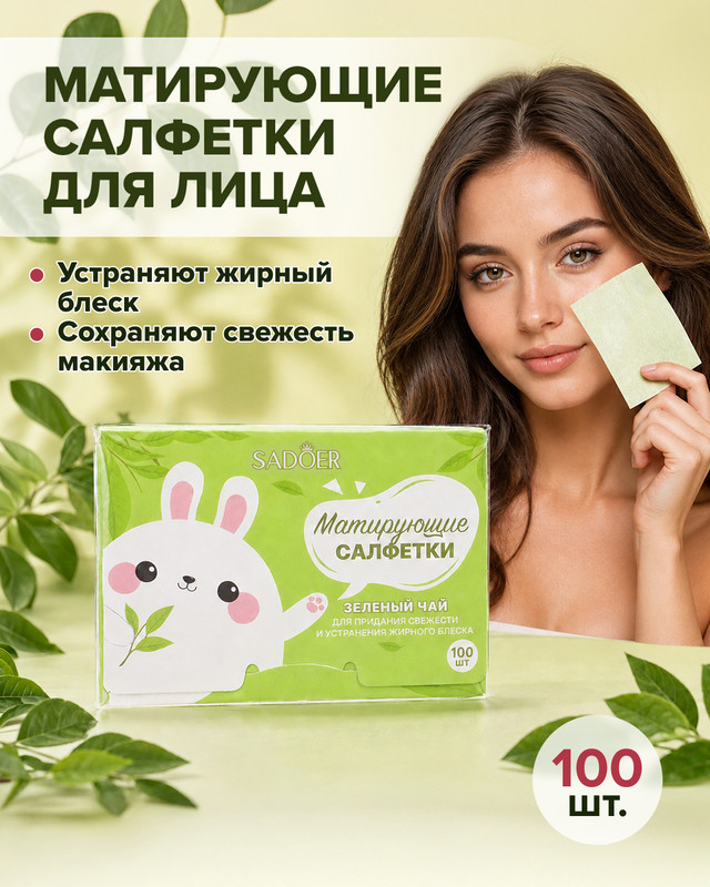 Матирующие салфетки для лица, SADOER, 100 шт., в ассортименте