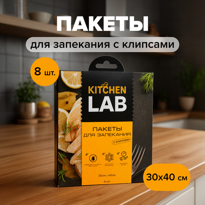 Пакеты для запекания "Kitchen Lab", с клипсами, 30х40 см, 8 шт.
