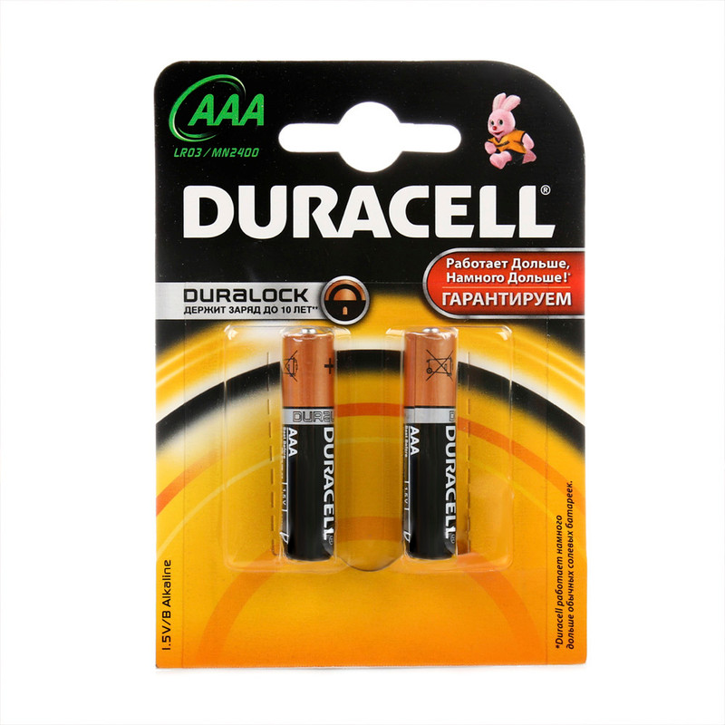 Батарейки алкалиновые, Duracell, ААА, 2 шт.