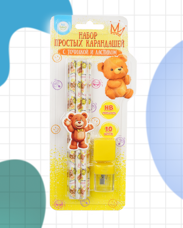 Набор простых карандашей с точилкой и ластиком, Kid's Fantasy, 10 шт, в ассортименте