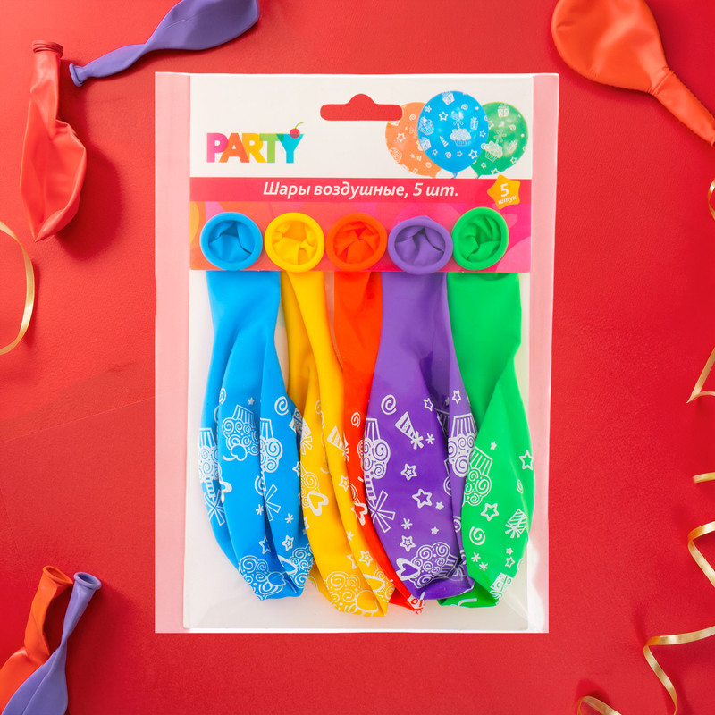 Шары воздушные, Party, 5 шт., в ассортименте