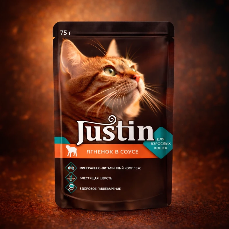 Влажный корм для кошек, Justin, 75 г, в ассортименте