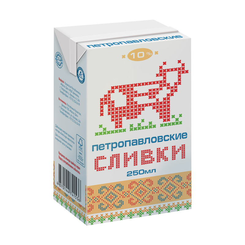 Сливки "Петропавловские", 10%, 250 мл