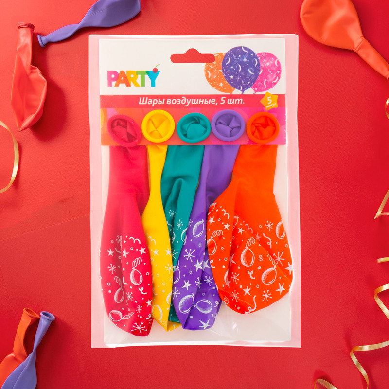 Шары воздушные, Party, 5 шт., в ассортименте