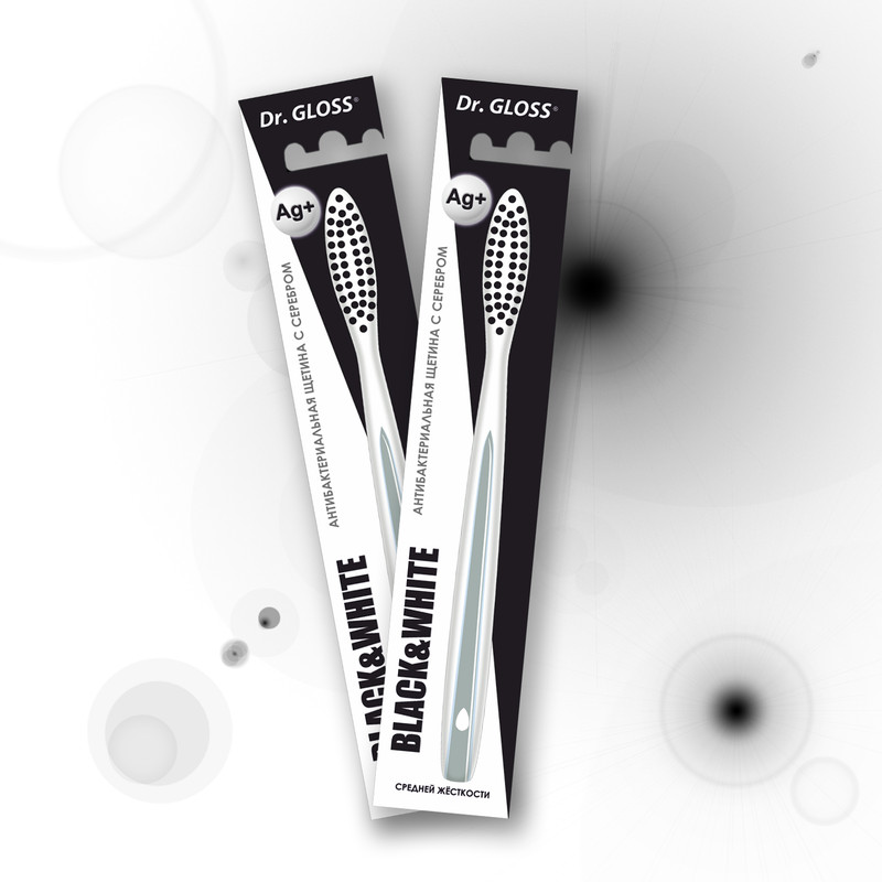 Зубная щётка "Black & White", Dr. Gloss, средней жёсткости