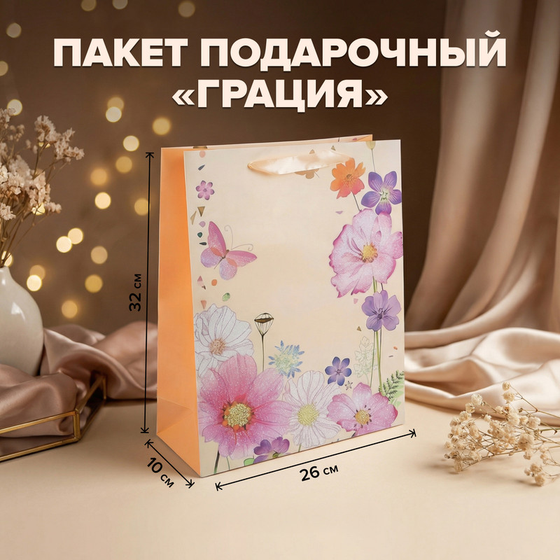 Пакет подарочный "Грация", 26х10х32 см, в ассортименте