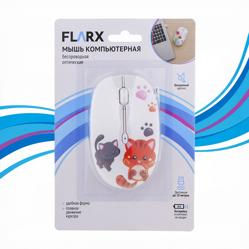 Мышь компьютерная беспроводная оптическая, FLARX, в ассортименте