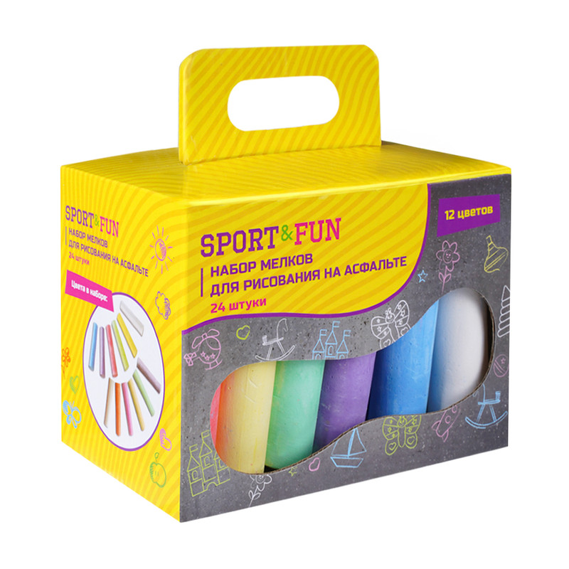 Набор мелков для рисования на асфальте, Sport&Fun, 24 шт., в ассортименте