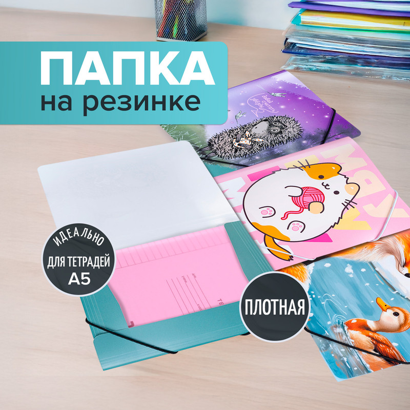 Папка на резинке для тетрадей формата А5, в ассортименте