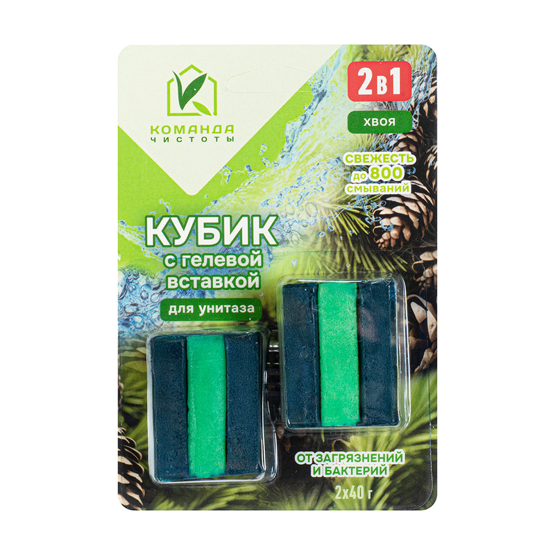 Кубик с гелевой вставкой для унитаза, Команда Чистоты, 2х40 г, в ассортименте