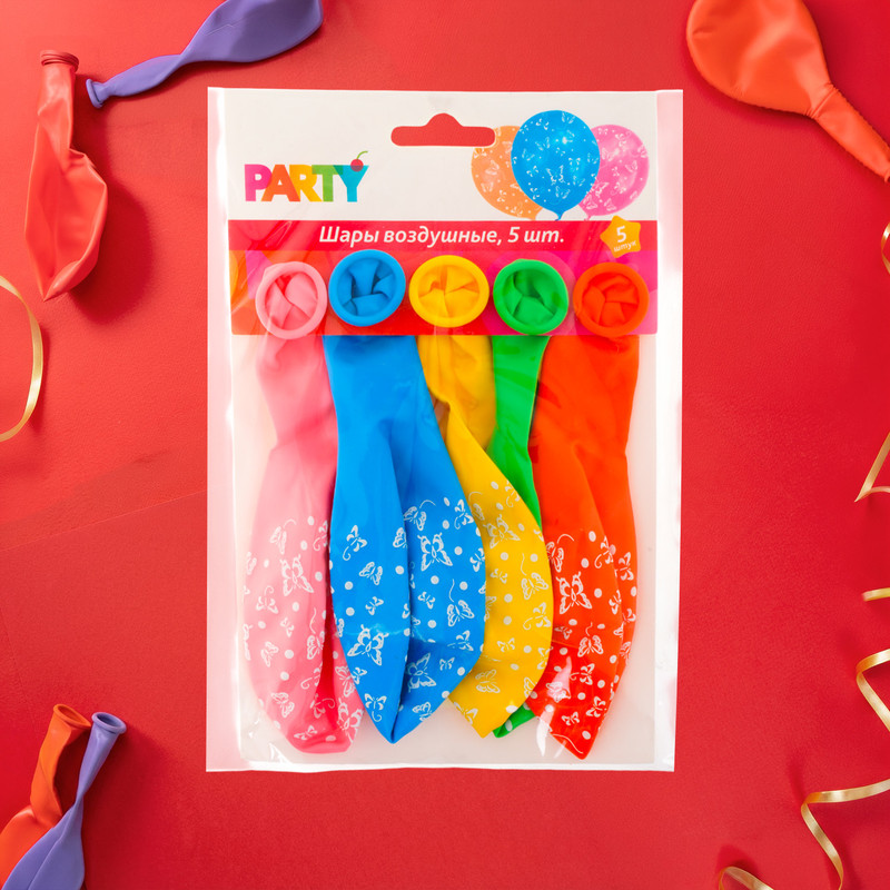 Шары воздушные, Party, 5 шт., в ассортименте