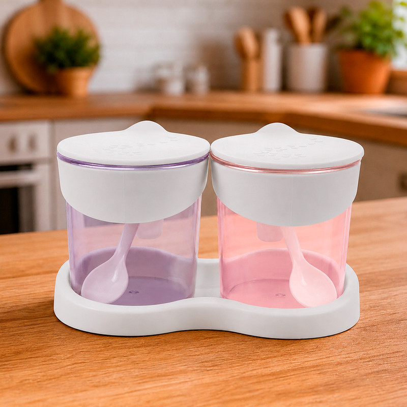 Набор банок с ложками на подставке, O'Kitchen, 240 мл, 2 шт., в ассортименте