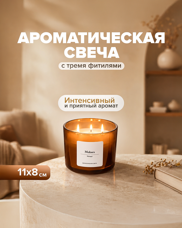 Ароматическая свеча в стакане с 3 фитилями, в ассортименте