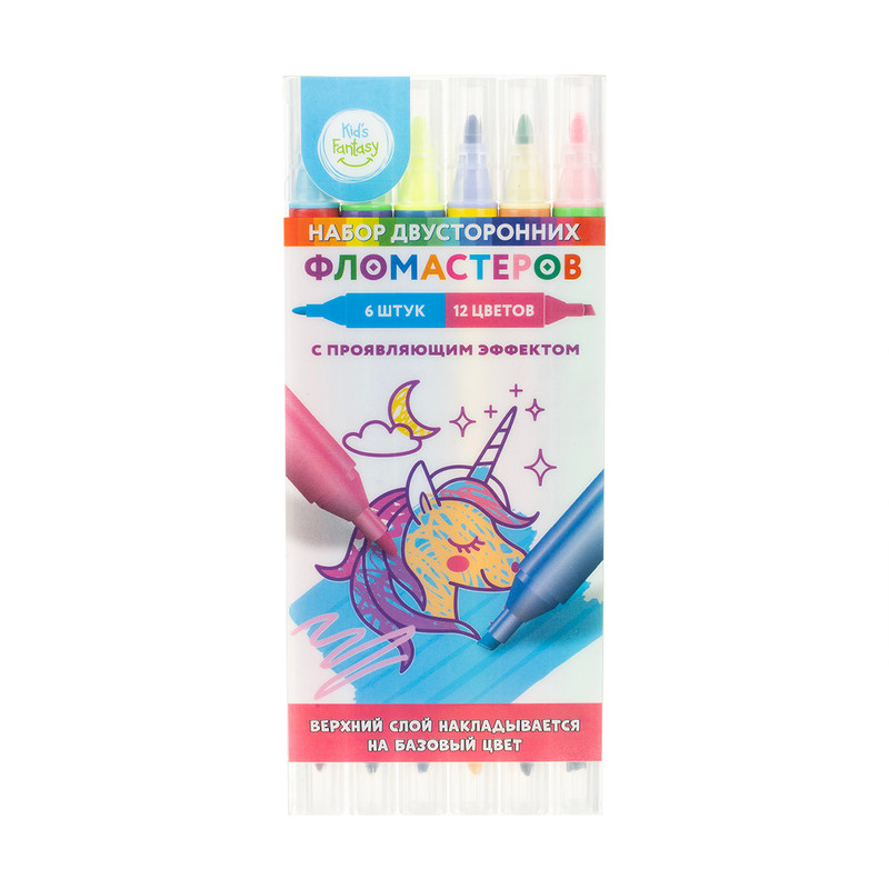 Набор двусторонних фломастеров с проявляющим эффектом, Kid's Fantasy, 6 шт., 12 цветов, в ассортимен