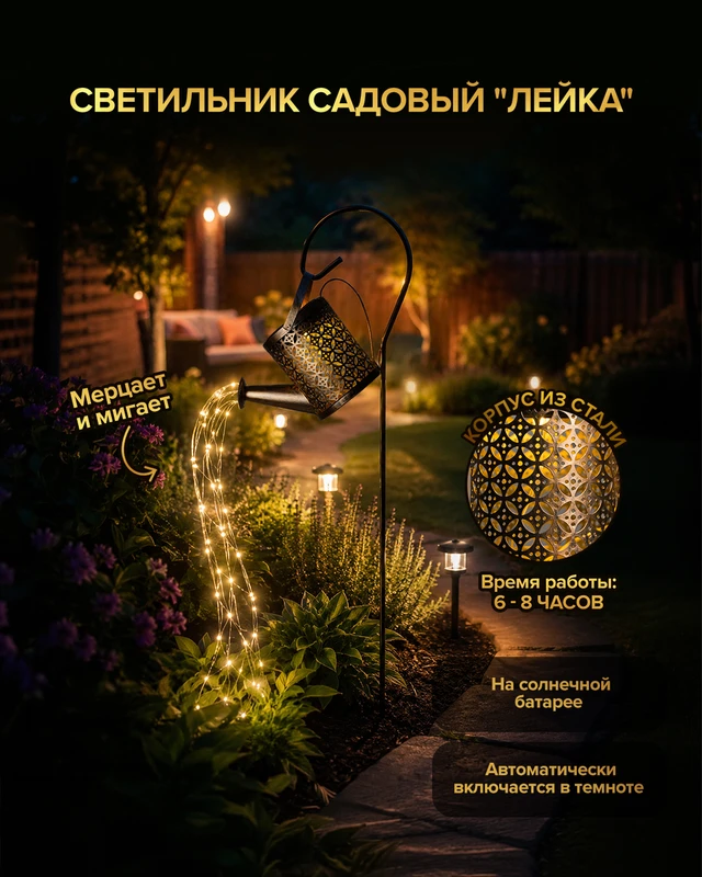 Светильник садовый на солнечной батарее "Лейка", GreenArt