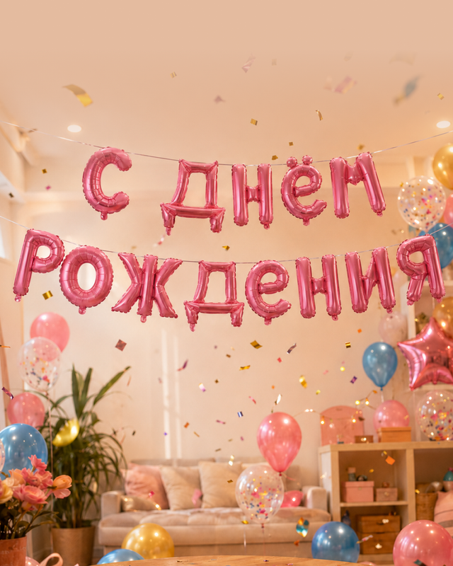 Гирлянда из воздушных шаров "С днём рождения", Party, в ассортименте
