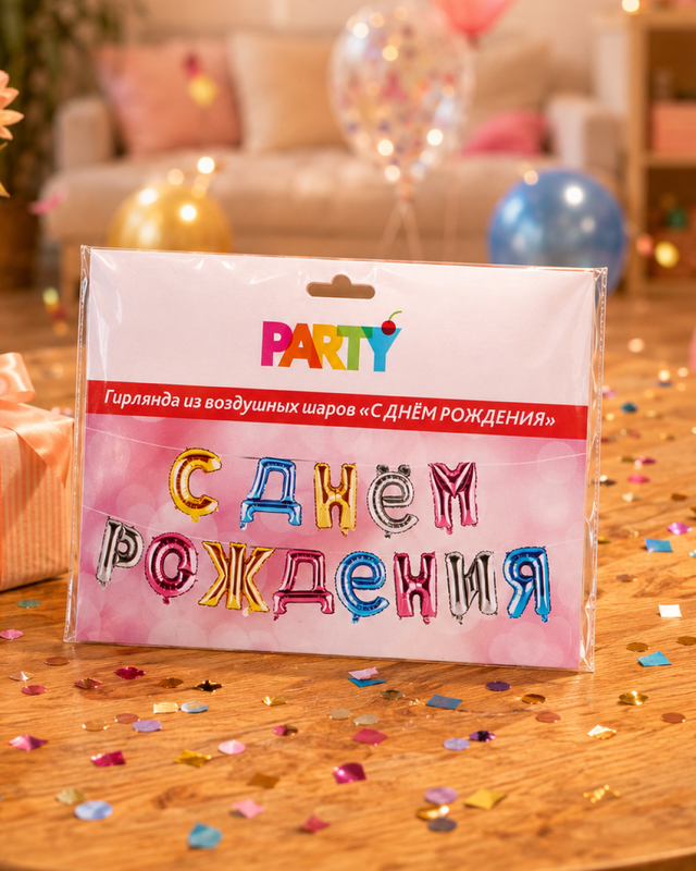 Гирлянда из воздушных шаров "С днём рождения", Party, в ассортименте